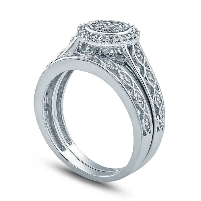 020 CT TW Composite Natural Diamond Frame Bridal Engagement Ring Set in Sterling Silver Goldia Rings 020 CT TW Composite Natural Diamond Frame Bridal Engagement Ring Set in Sterling Silver Goldia Rings