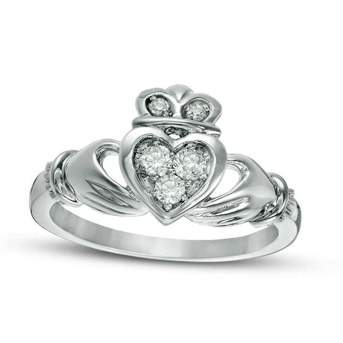 020 CT TW Natural Diamond Claddagh Promise Ring in Solid 10K White Gold Goldia Rings 020 CT TW Natural Diamond Claddagh Promise Ring in Solid 10K White Gold Goldia Rings