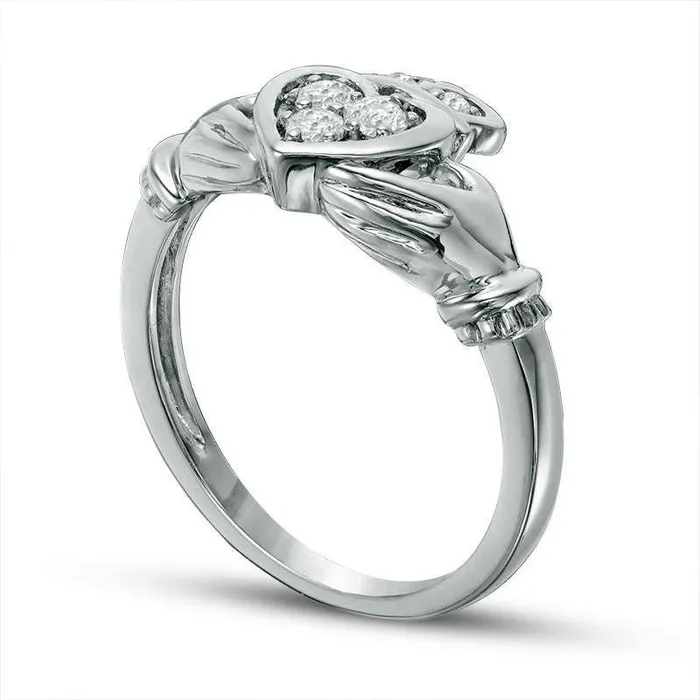 020 CT TW Natural Diamond Claddagh Promise Ring in Solid 10K White Gold Goldia Rings 020 CT TW Natural Diamond Claddagh Promise Ring in Solid 10K White Gold Goldia Rings
