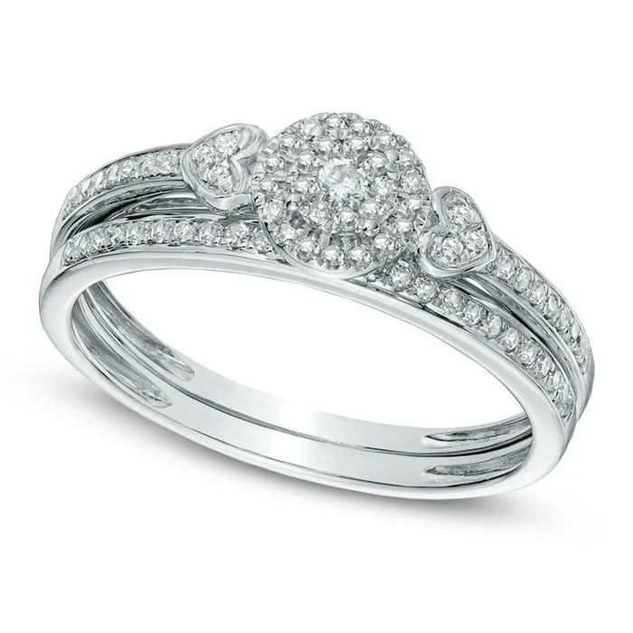 020 CT TW Natural Diamond Cluster Frame Bridal Engagement Ring Set in Solid 10K White Gold Goldia Rings 020 CT TW Natural Diamond Cluster Frame Bridal Engagement Ring Set in Solid 10K White Gold Goldia Rings