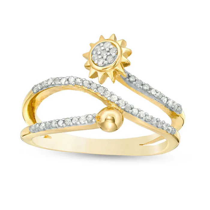 020 CT TW Natural Diamond Sun and Ball Wrap Ring in Sterling Silver with Solid 14K Gold Plate Goldia Rings 020 CT TW Natural Diamond Sun and Ball Wrap Ring in Sterling Silver with Solid 14K Gold Plate Goldia Rings