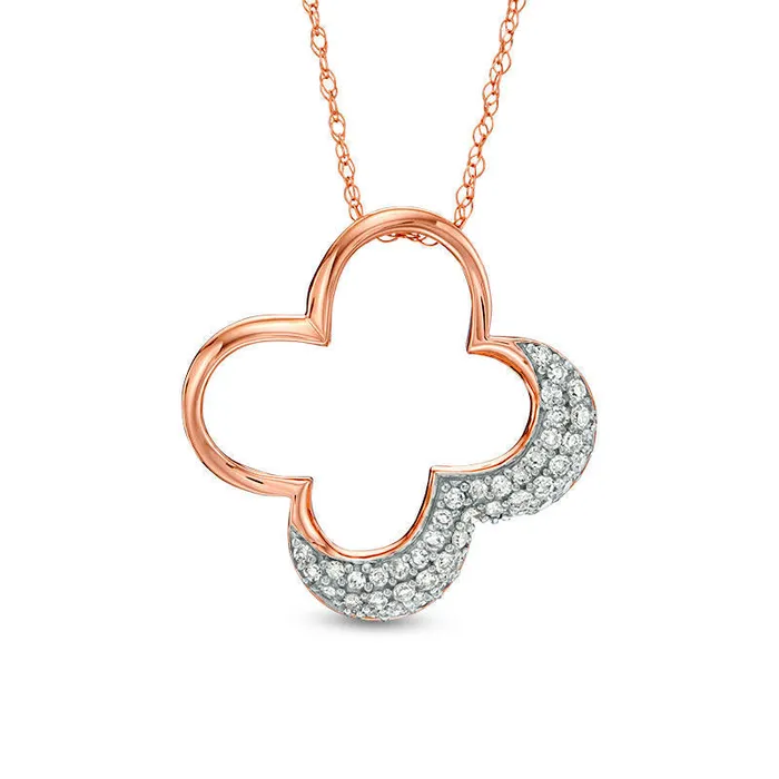 025 CT TW Natural Diamond Open Clover Pendant in 10K Rose Gold Goldia Necklaces 025 CT TW Natural Diamond Open Clover Pendant in 10K Rose Gold Goldia Necklaces
