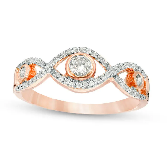 025 CT TW Natural Diamond Three Stone Twist Ring in Solid 10K Rose Gold Goldia Rings 025 CT TW Natural Diamond Three Stone Twist Ring in Solid 10K Rose Gold Goldia Rings