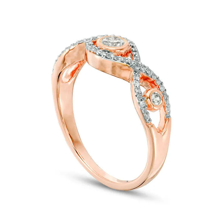 025 CT TW Natural Diamond Three Stone Twist Ring in Solid 10K Rose Gold Goldia Rings 025 CT TW Natural Diamond Three Stone Twist Ring in Solid 10K Rose Gold Goldia Rings