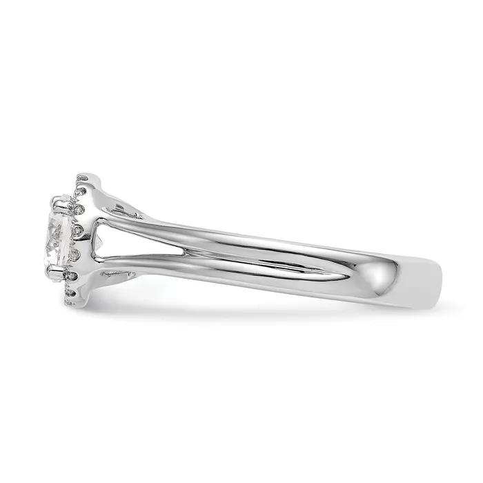 025ct CZ Solid Real 14K White Gold Round Halo Split Shank Engagement Ring Goldia Rings