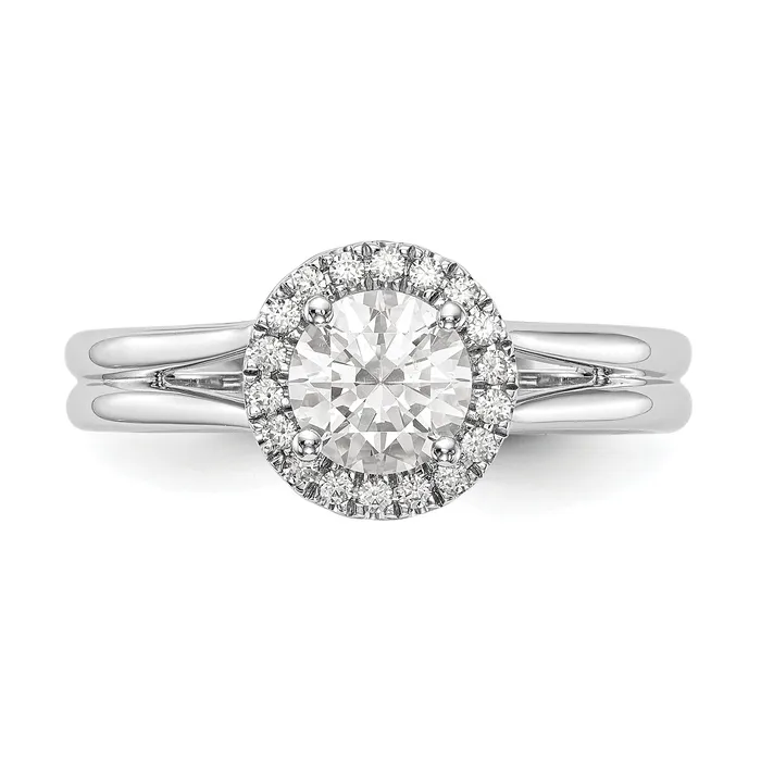 025ct CZ Solid Real 14K White Gold Round Halo Split Shank Engagement Ring Goldia Rings