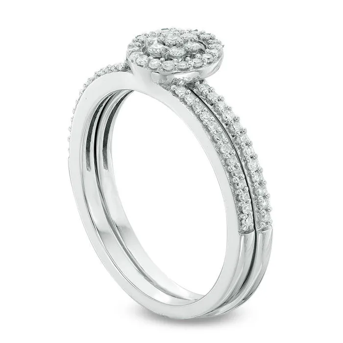 033 CT TW Composite Natural Diamond Frame Bridal Engagement Ring Set in Solid 10K White Gold Goldia Rings 033 CT TW Composite Natural Diamond Frame Bridal Engagement Ring Set in Solid 10K White Gold Goldia Rings