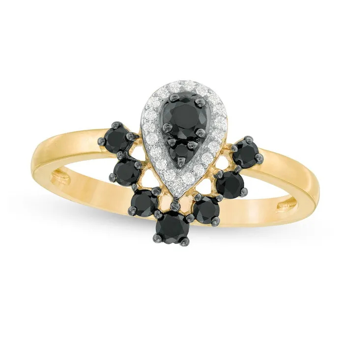 038 CT TW Enhanced Black and White Composite Natural Diamond PearShaped Frame Ring in Solid 10K Yellow Gold Goldia Rings 038 CT TW Enhanced Black and White Composite Natural Diamond PearShaped Frame Ring in Solid 10K Yellow Gold Goldia Rings