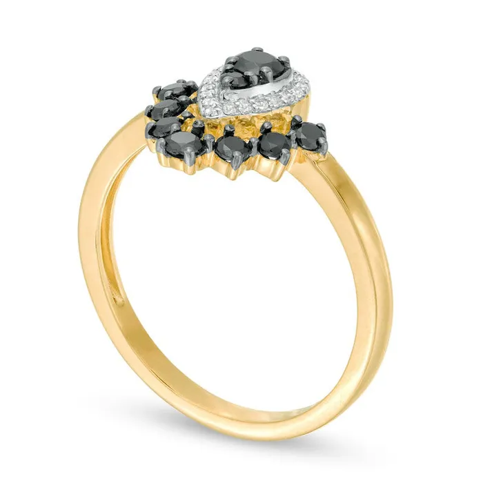 038 CT TW Enhanced Black and White Composite Natural Diamond PearShaped Frame Ring in Solid 10K Yellow Gold Goldia Rings 038 CT TW Enhanced Black and White Composite Natural Diamond PearShaped Frame Ring in Solid 10K Yellow Gold Goldia Rings