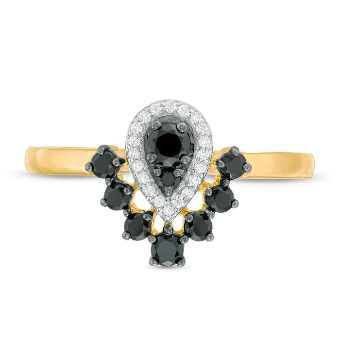 038 CT TW Enhanced Black and White Composite Natural Diamond PearShaped Frame Ring in Solid 10K Yellow Gold Goldia Rings 038 CT TW Enhanced Black and White Composite Natural Diamond PearShaped Frame Ring in Solid 10K Yellow Gold Goldia Rings