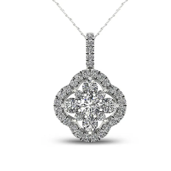 038 CT TW Natural Diamond Clover Frame Pendant in 10K White Gold Goldia Necklaces 038 CT TW Natural Diamond Clover Frame Pendant in 10K White Gold Goldia Necklaces