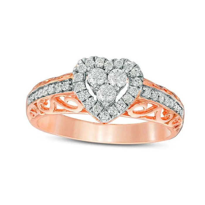 038 CT TW Natural Diamond Heart Frame Ring in Solid 10K Rose Gold Goldia Rings 038 CT TW Natural Diamond Heart Frame Ring in Solid 10K Rose Gold Goldia Rings