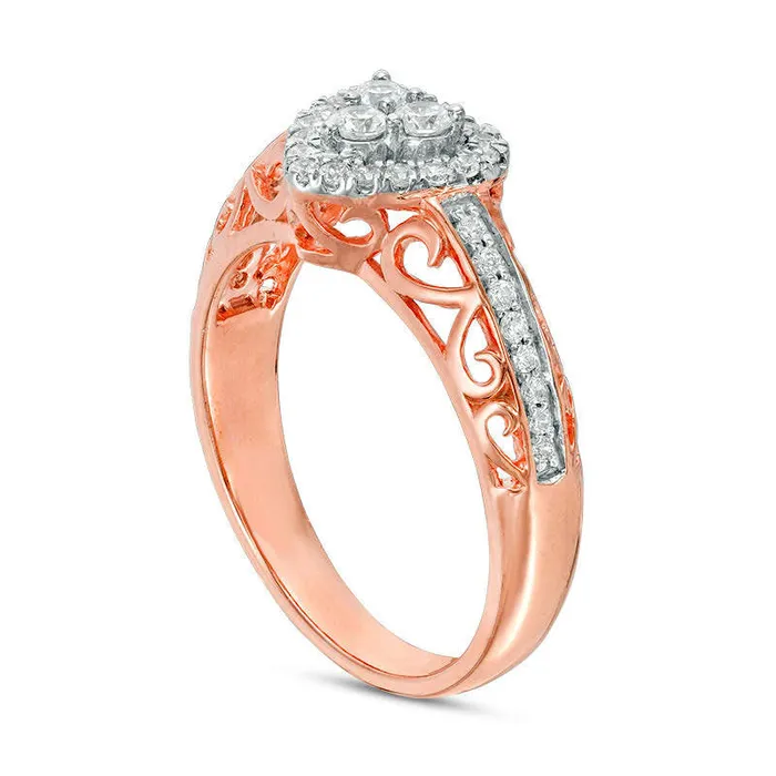 038 CT TW Natural Diamond Heart Frame Ring in Solid 10K Rose Gold Goldia Rings 038 CT TW Natural Diamond Heart Frame Ring in Solid 10K Rose Gold Goldia Rings