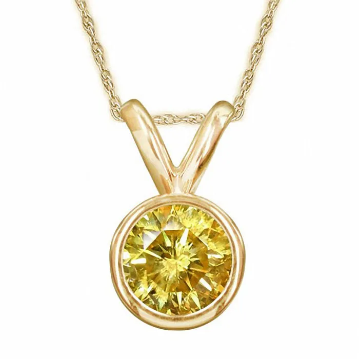 05 CT Enhanced Yellow Natural Clarity Enhanced Bezel Set Solitaire Pendant in 14K Gold Goldia Necklaces 05 CT Enhanced Yellow Natural Clarity Enhanced Bezel Set Solitaire Pendant in 14K Gold Goldia Necklaces