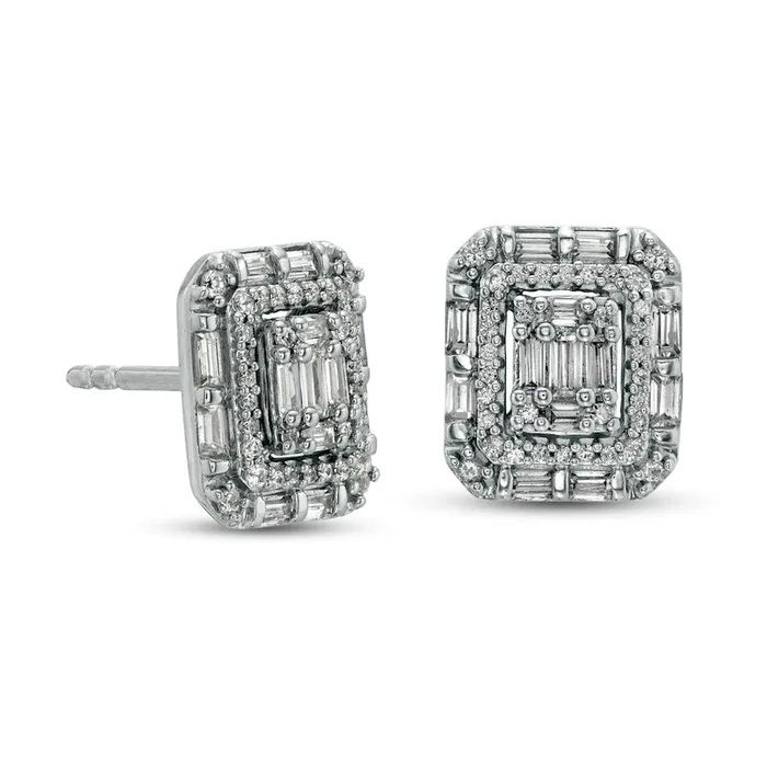05 CT TW Composite Diamond Double Cushion Frame Stud Earrings in 10K White Gold Goldia Earrings 05 CT TW Composite Diamond Double Cushion Frame Stud Earrings in 10K White Gold Goldia Earrings