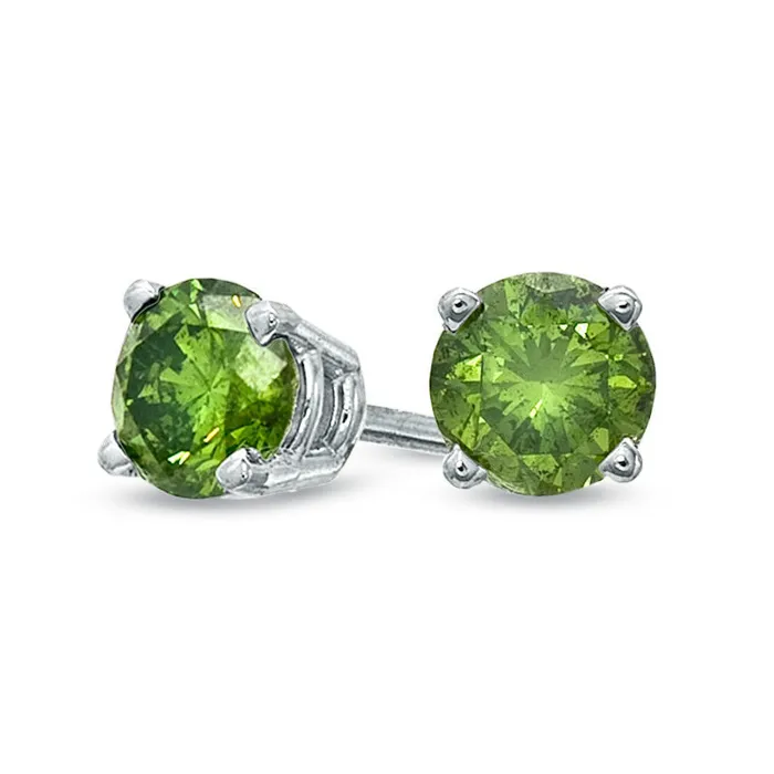 05 CT TW Enhanced Green Diamond Solitaire Stud Earrings in 14K White Gold Goldia Earrings 05 CT TW Enhanced Green Diamond Solitaire Stud Earrings in 14K White Gold Goldia Earrings