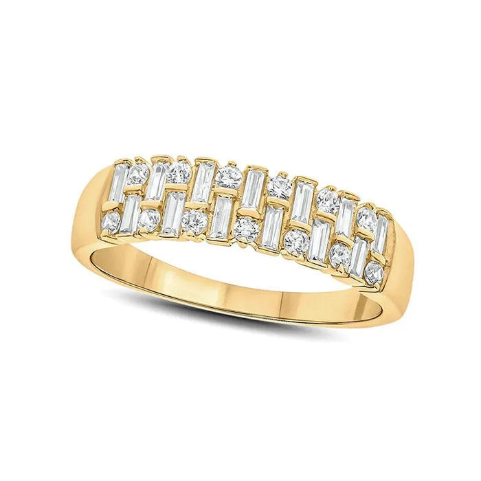 050 CT TW Baguette and Round Natural Diamond Alternating Rows Anniversary Ring in Solid 10K Yellow Gold Goldia Rings 050 CT TW Baguette and Round Natural Diamond Alternating Rows Anniversary Ring in Solid 10K Yellow Gold Goldia Rings