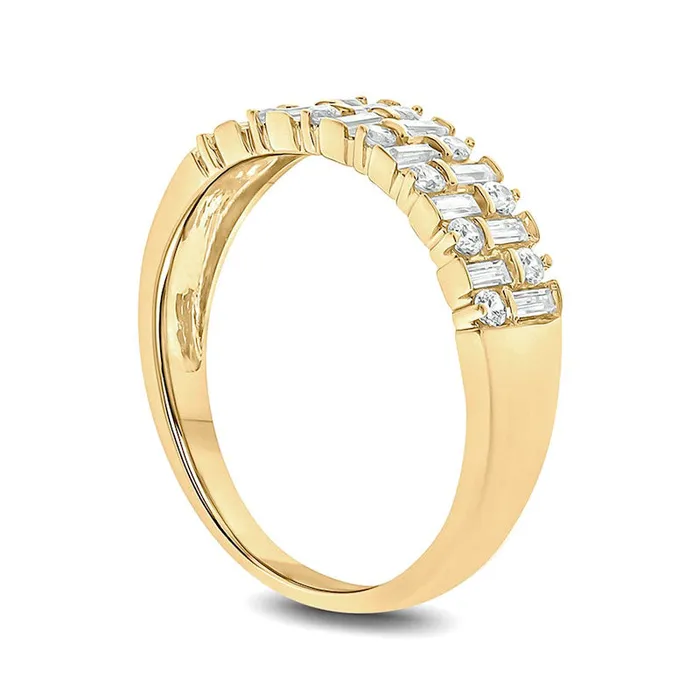 050 CT TW Baguette and Round Natural Diamond Alternating Rows Anniversary Ring in Solid 10K Yellow Gold Goldia Rings 050 CT TW Baguette and Round Natural Diamond Alternating Rows Anniversary Ring in Solid 10K Yellow Gold Goldia Rings