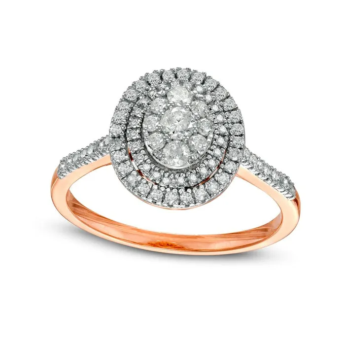 050 CT TW Composite Oval Natural Diamond Double Frame Ring in Solid 10K Rose Gold Goldia Rings 050 CT TW Composite Oval Natural Diamond Double Frame Ring in Solid 10K Rose Gold Goldia Rings