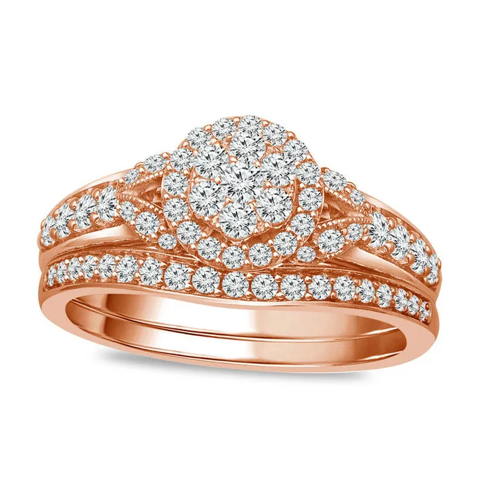 075 CT TW Composite Natural Diamond Frame Antique VintageStyle Bridal Engagement Ring Set in Solid 10K Rose Gold Goldia Rings 075 CT TW Composite Natural Diamond Frame Antique VintageStyle Bridal Engagement Ring Set in Solid 10K Rose Gold Goldia Rings