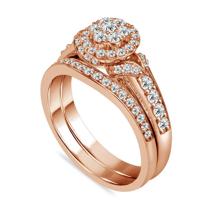 075 CT TW Composite Natural Diamond Frame Antique VintageStyle Bridal Engagement Ring Set in Solid 10K Rose Gold Goldia Rings 075 CT TW Composite Natural Diamond Frame Antique VintageStyle Bridal Engagement Ring Set in Solid 10K Rose Gold Goldia Rings