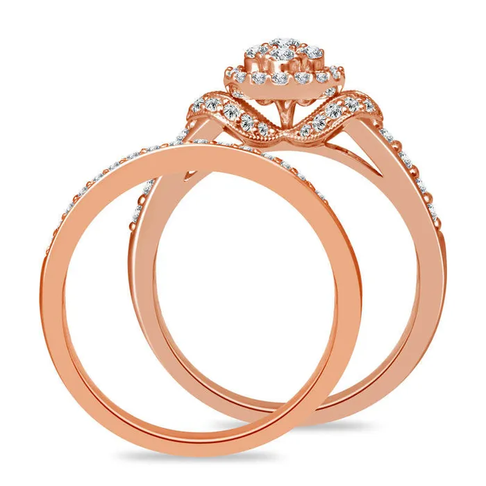 075 CT TW Composite Natural Diamond Frame Antique VintageStyle Bridal Engagement Ring Set in Solid 10K Rose Gold Goldia Rings 075 CT TW Composite Natural Diamond Frame Antique VintageStyle Bridal Engagement Ring Set in Solid 10K Rose Gold Goldia Rings
