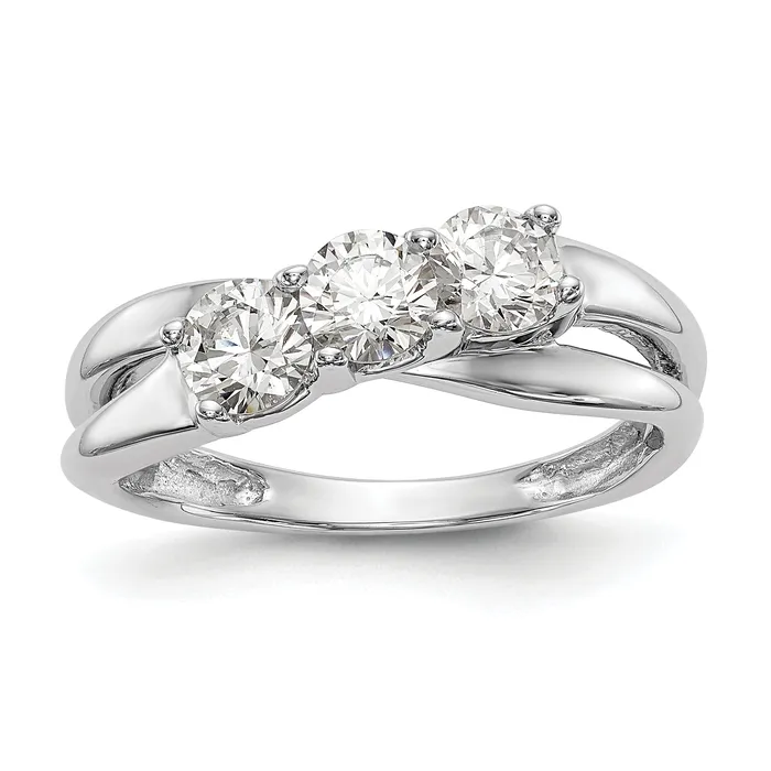 088ct CZ Solid Real 14K White Gold 3Stone Engagement Ring Goldia Rings