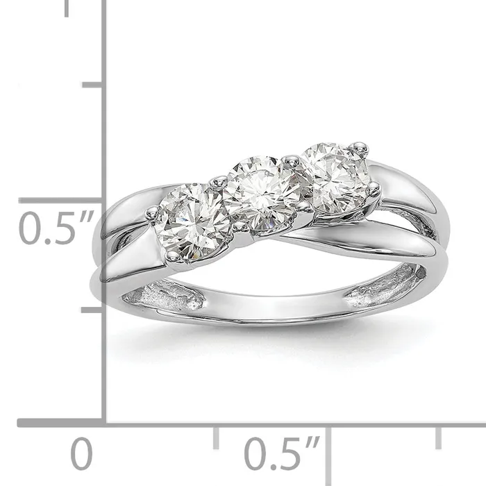 088ct CZ Solid Real 14K White Gold 3Stone Engagement Ring Goldia Rings