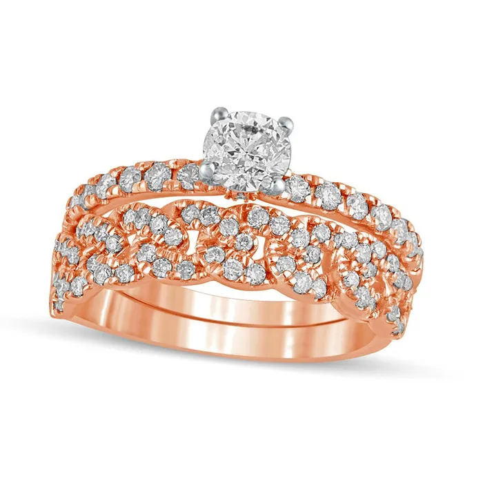 10 CT TW Natural Diamond Cuban Curb Chain Link Bridal Engagement Ring Set in Solid 10K Rose Gold Goldia Rings 10 CT TW Natural Diamond Cuban Curb Chain Link Bridal Engagement Ring Set in Solid 10K Rose Gold Goldia Rings