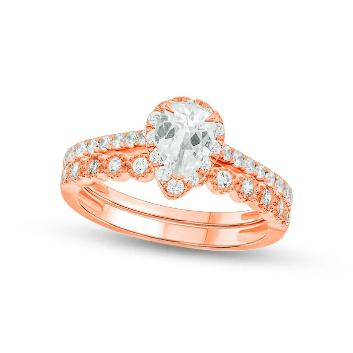 10 CT TW PearShaped Natural Diamond Frame Bridal Engagement Ring Set in Solid 14K Rose Gold II2 Goldia Rings 10 CT TW PearShaped Natural Diamond Frame Bridal Engagement Ring Set in Solid 14K Rose Gold II2 Goldia Rings