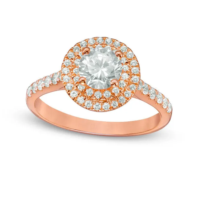 120 CT TW Natural Diamond Double Frame Engagement Ring in Solid 14K Rose Gold Goldia Rings 120 CT TW Natural Diamond Double Frame Engagement Ring in Solid 14K Rose Gold Goldia Rings
