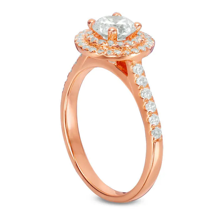 120 CT TW Natural Diamond Double Frame Engagement Ring in Solid 14K Rose Gold Goldia Rings 120 CT TW Natural Diamond Double Frame Engagement Ring in Solid 14K Rose Gold Goldia Rings