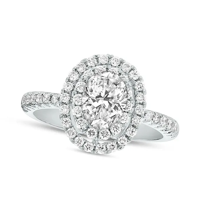 120 CT TW Oval Natural Diamond Double Frame Engagement Ring in Solid 14K White Gold JSI2 Goldia Rings 120 CT TW Oval Natural Diamond Double Frame Engagement Ring in Solid 14K White Gold JSI2 Goldia Rings