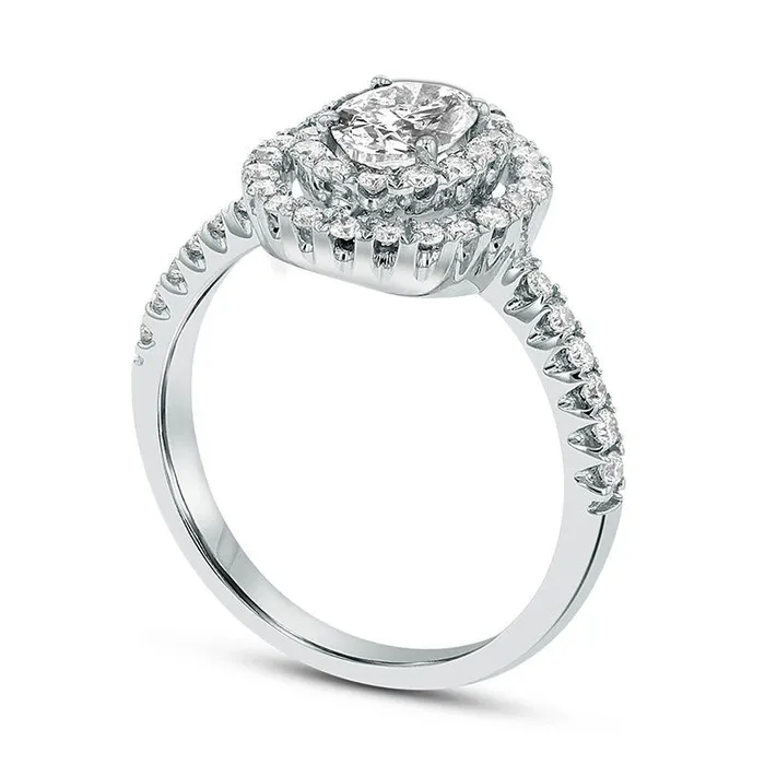 120 CT TW Oval Natural Diamond Double Frame Engagement Ring in Solid 14K White Gold JSI2 Goldia Rings 120 CT TW Oval Natural Diamond Double Frame Engagement Ring in Solid 14K White Gold JSI2 Goldia Rings