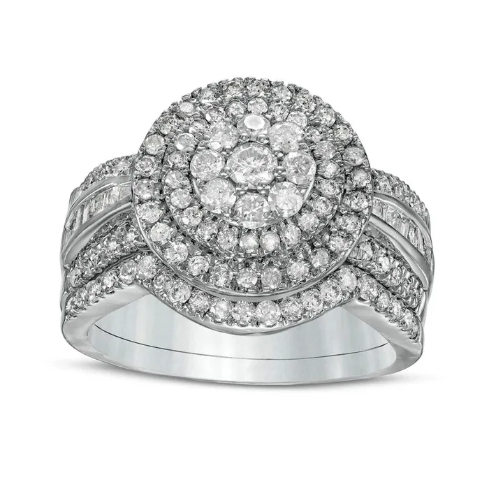 125 CT TW Composite Baguette and Round Natural Diamond Double Frame Bridal Engagement Ring Set in Solid 10K White Gold Goldia Rings 125 CT TW Composite Baguette and Round Natural Diamond Double Frame Bridal Engagement Ring Set in Solid 10K White Gold Goldia Rings