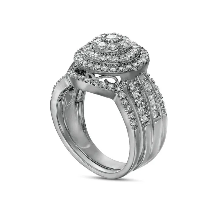 125 CT TW Composite Baguette and Round Natural Diamond Double Frame Bridal Engagement Ring Set in Solid 10K White Gold Goldia Rings 125 CT TW Composite Baguette and Round Natural Diamond Double Frame Bridal Engagement Ring Set in Solid 10K White Gold Goldia Rings