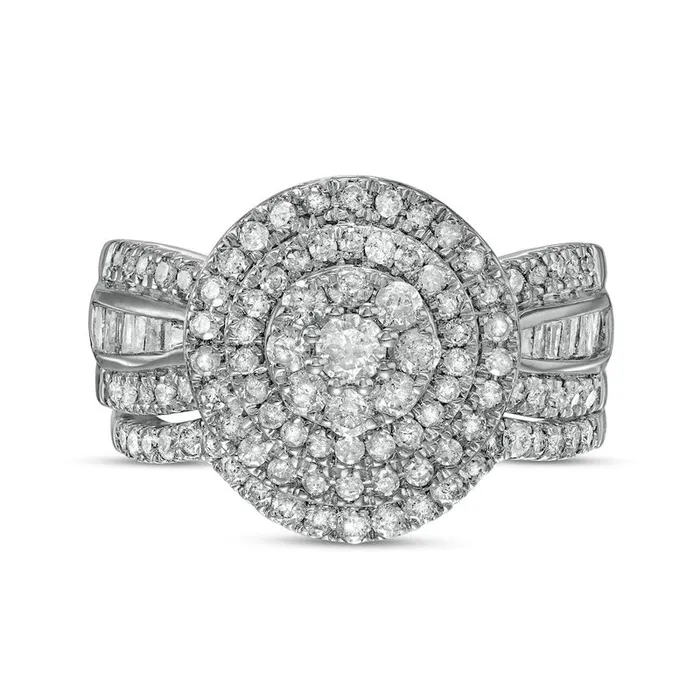 125 CT TW Composite Baguette and Round Natural Diamond Double Frame Bridal Engagement Ring Set in Solid 10K White Gold Goldia Rings 125 CT TW Composite Baguette and Round Natural Diamond Double Frame Bridal Engagement Ring Set in Solid 10K White Gold Goldia Rings