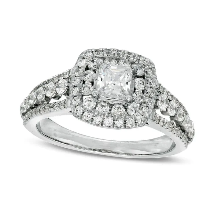 125 CT TW PrincessCut Natural Diamond Cushion Frame Engagement Ring in Solid 14K White Gold Goldia Rings 125 CT TW PrincessCut Natural Diamond Cushion Frame Engagement Ring in Solid 14K White Gold Goldia Rings