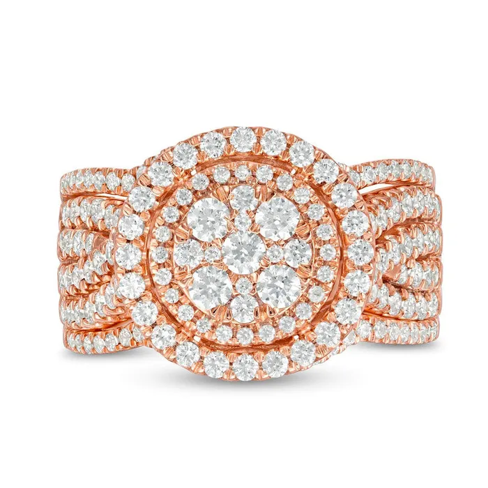 15 CT TW Composite Natural Diamond Double Frame MultiRow Three Piece Bridal Engagement Ring Set in Solid 10K Rose Gold Goldia Rings 15 CT TW Composite Natural Diamond Double Frame MultiRow Three Piece Bridal Engagement Ring Set in Solid 10K Rose Gold Goldia Rings