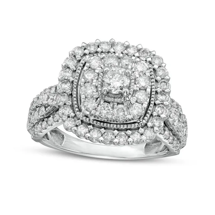 15 CT TW Natural Diamond Double CushionShaped Frame Antique VintageStyle Engagement Ring in Solid 10K White Gold Goldia Rings 15 CT TW Natural Diamond Double CushionShaped Frame Antique VintageStyle Engagement Ring in Solid 10K White Gold Goldia Rings