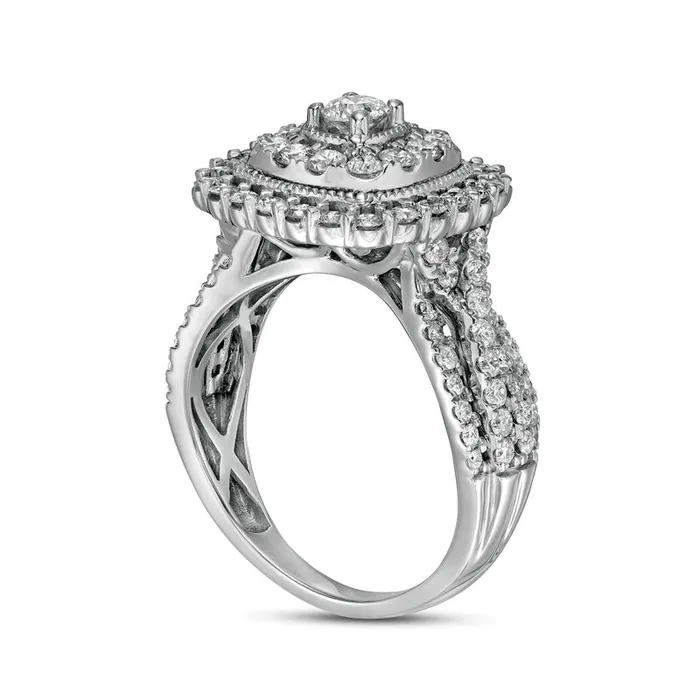 15 CT TW Natural Diamond Double CushionShaped Frame Antique VintageStyle Engagement Ring in Solid 10K White Gold Goldia Rings 15 CT TW Natural Diamond Double CushionShaped Frame Antique VintageStyle Engagement Ring in Solid 10K White Gold Goldia Rings