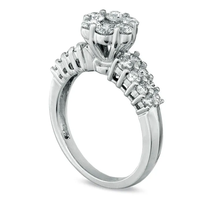 150 CT TW Natural Diamond Cluster Engagement Ring in Solid 14K White Gold Goldia Rings 150 CT TW Natural Diamond Cluster Engagement Ring in Solid 14K White Gold Goldia Rings