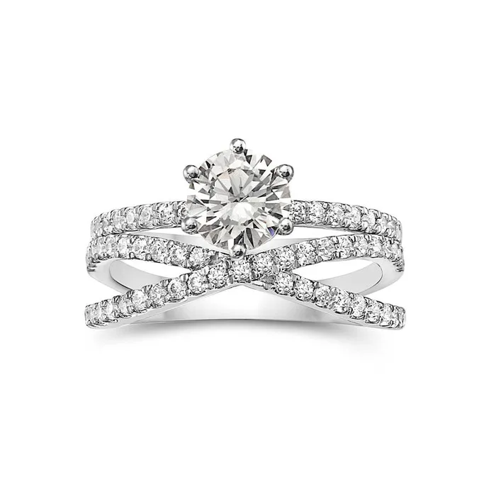 163 CT TW Natural Diamond CrissCross Bridal Engagement Ring Set in Solid 14K White Gold Goldia Rings 163 CT TW Natural Diamond CrissCross Bridal Engagement Ring Set in Solid 14K White Gold Goldia Rings