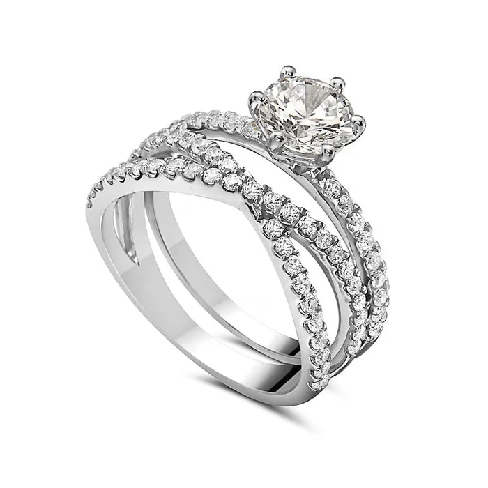 163 CT TW Natural Diamond CrissCross Bridal Engagement Ring Set in Solid 14K White Gold Goldia Rings 163 CT TW Natural Diamond CrissCross Bridal Engagement Ring Set in Solid 14K White Gold Goldia Rings