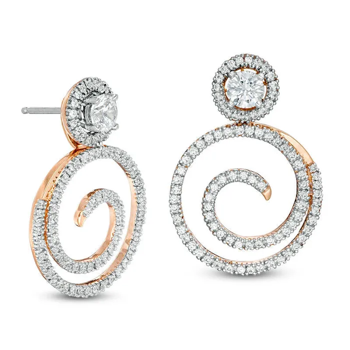 1 CT TW Diamond Frame and Swirl Drop Earring Jackets in 14K Rose Gold Goldia Earrings 1 CT TW Diamond Frame and Swirl Drop Earring Jackets in 14K Rose Gold Goldia Earrings