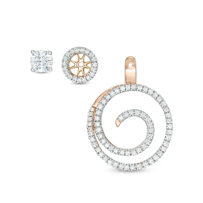 1 CT TW Diamond Frame and Swirl Drop Earring Jackets in 14K Rose Gold Goldia Earrings 1 CT TW Diamond Frame and Swirl Drop Earring Jackets in 14K Rose Gold Goldia Earrings