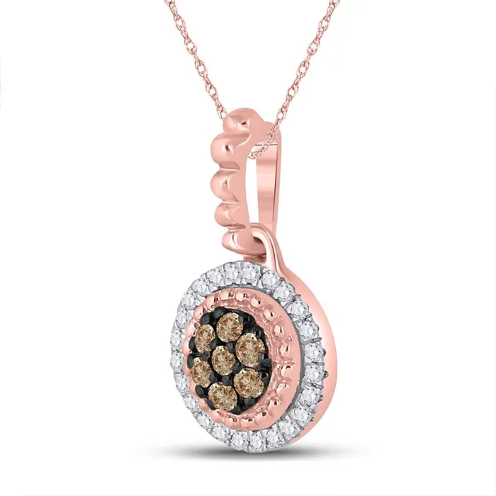 10k Rose Gold Round Brown Diamond Cluster Pendant 14 Cttw gndatlanta Necklaces
