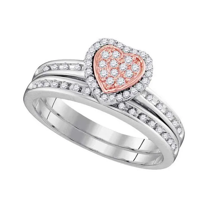 10k Twotone Gold Round Diamond Heart Bridal Wedding Ring Set 14 Cttw gndatlanta Rings