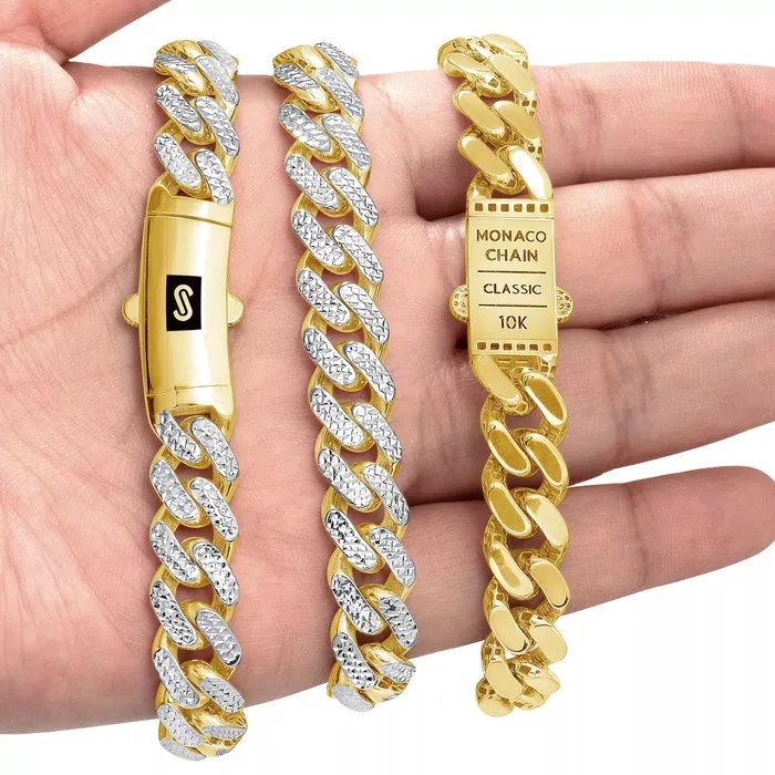 10k Yellow Gold 15mm Monaco Miami Cuban Diamond Cut Pave Chain Bracelet 85 Goldiacom Bracelets