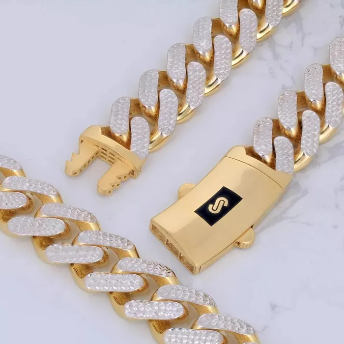 10k Yellow Gold 15mm Monaco Miami Cuban Diamond Cut Pave Chain Bracelet 85 Goldiacom Bracelets
